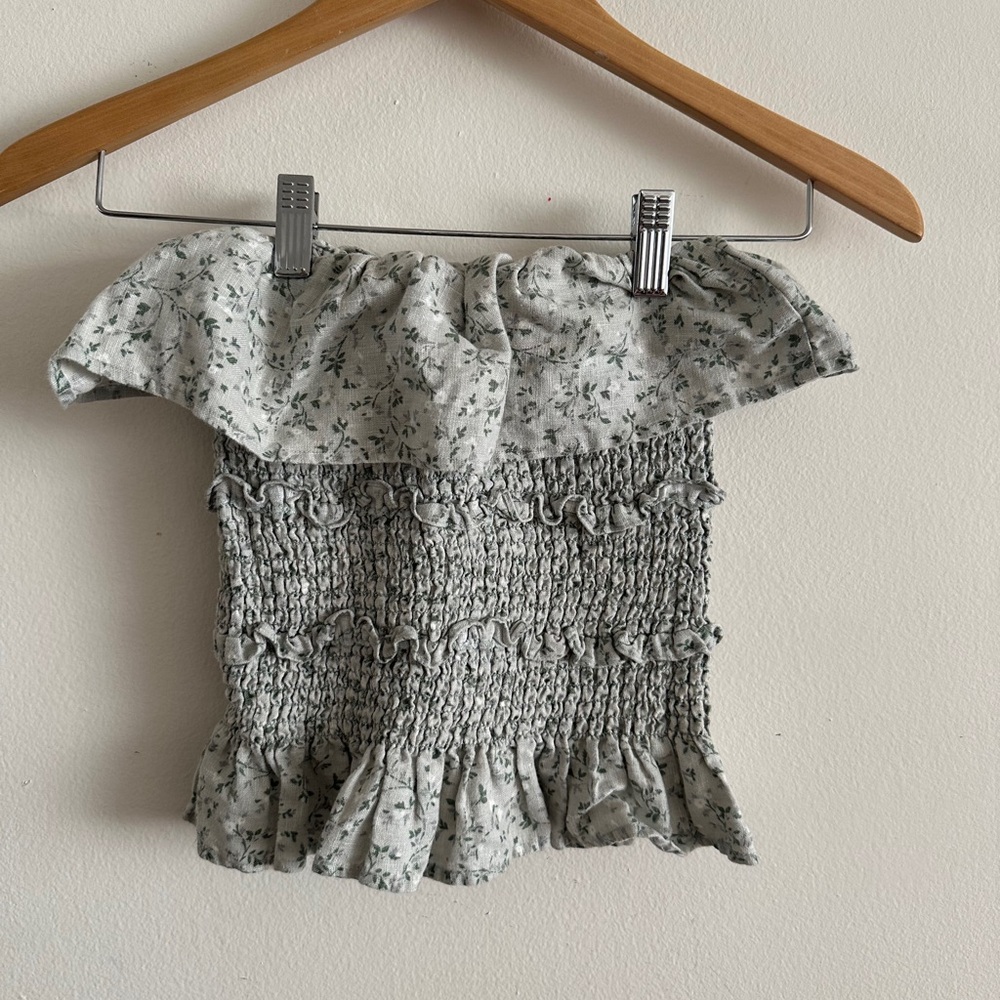 REFORMATION Linen Floral Sleeveless Blouse SIZE XS 0 00 Ruffle Stretch Deadstock - Picture 7 of 9